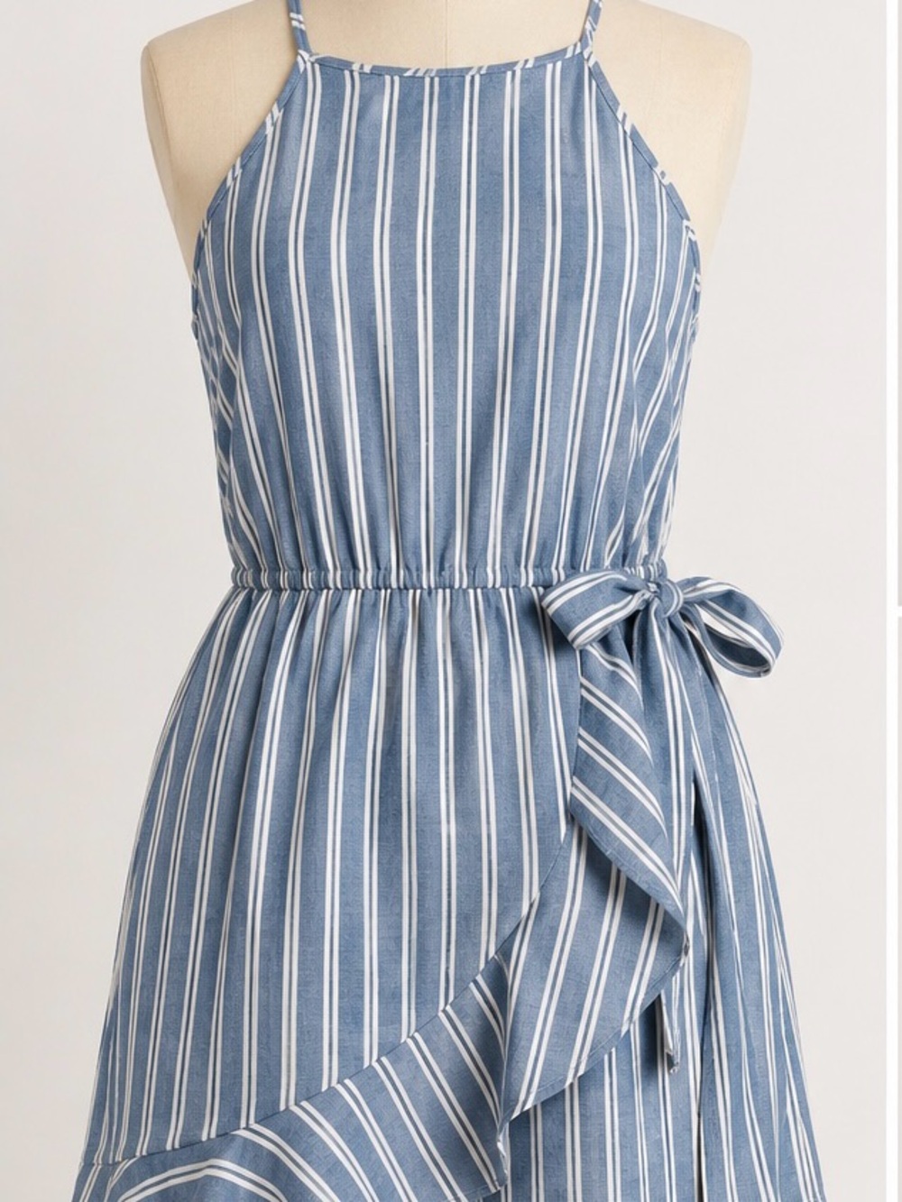 Speechless Blue & White Striped Halter Skort Romper | Size Medium